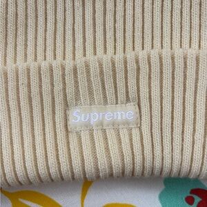Supreme Beige Ribbed Beanie with authentic tag